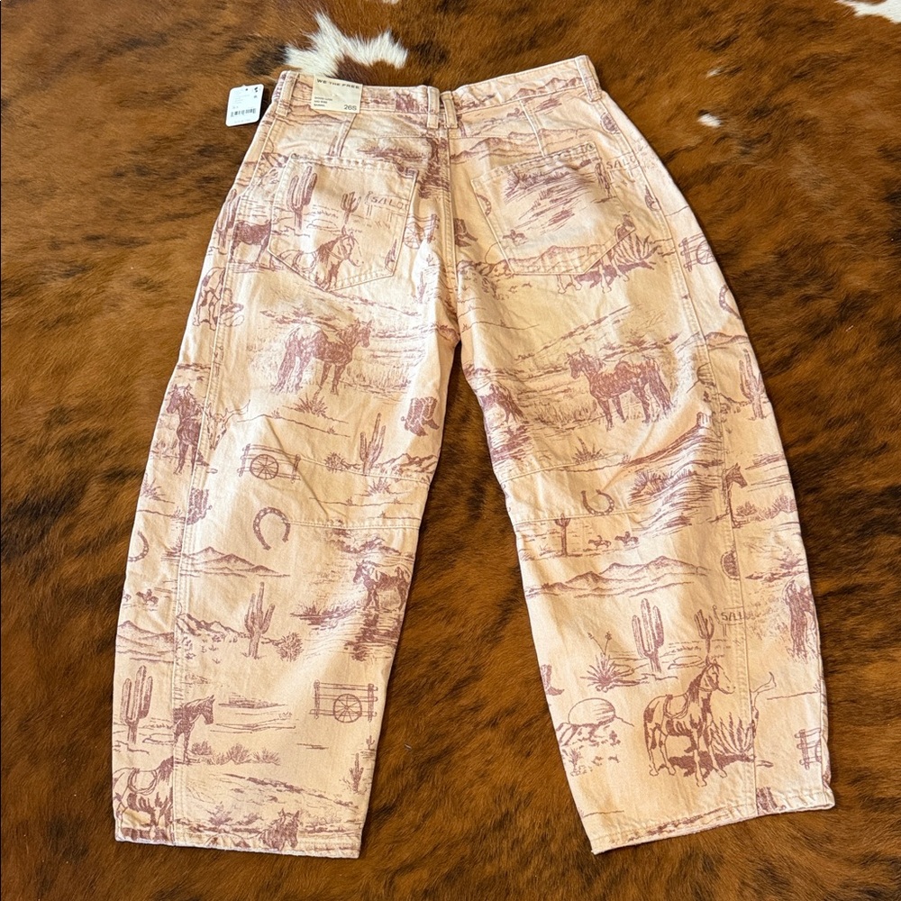 We The Free Western Graphic Barrel Jeans in Tan and Brown Women’s - Picture 4 of 11